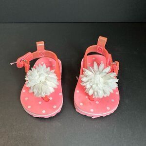 Child Of Mine Coral White Flower Baby Sandals Size 0-3 Months